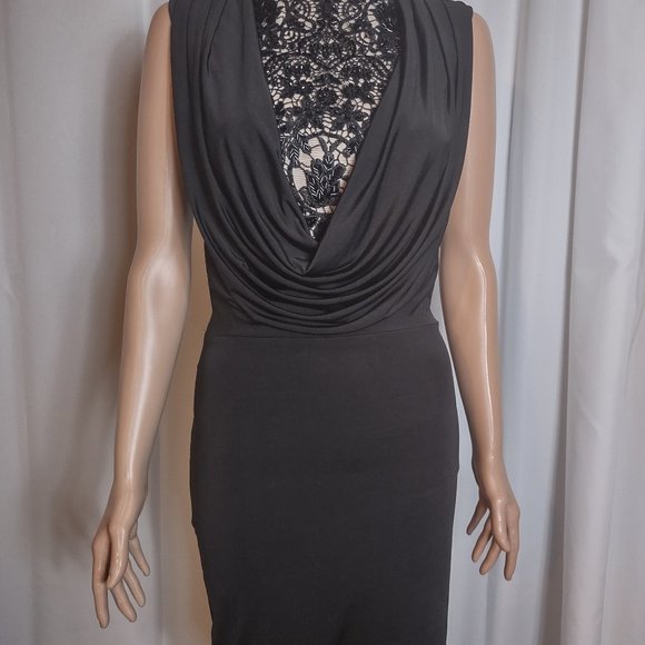 VA VA VOOM Black spandex dress with beaded lace on neck and chest size S - Picture 2 of 8